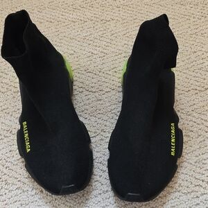 Balenciaga Kids Black Sock Sneakers with Neon Green Heel